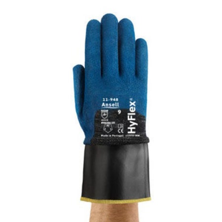 Utility Glove HyFlex® 11-948 Size 10 Nitrile Coated Fiberglass / Polyamide / Polyester Blue / Black 10 Inch Length Gauntlet Cuff NonSterile