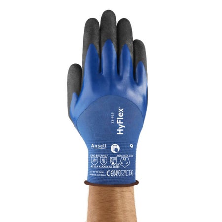 Utility Glove HyFlex® 11-925 Size 11 Nitrile Coated Nylon / Spandex Blue / Gray Over-the-Wrist Length Knit Cuff NonSterile