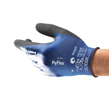 Utility Glove HyFlex® 11-925 Size 11 Nitrile Coated Nylon / Spandex Blue / Gray Over-the-Wrist Length Knit Cuff NonSterile