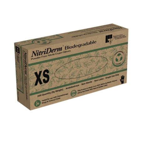 Exam Glove NitriDerm® Biodegradable X-Small 200 per Box NonSterile Nitrile Standard Cuff Length Textured Fingertips Green Chemo Tested / Fentanyl Tested