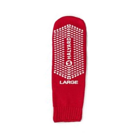 Risk Management Slipper Socks Halyard Unisex Adult Large Double Tread Single Patient Use Red