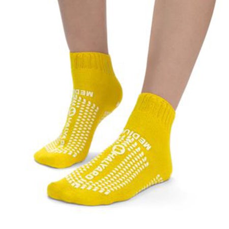 Risk Management Slipper Socks Halyard Unisex Adult Medium Double Tread Single Patient Use Yellow