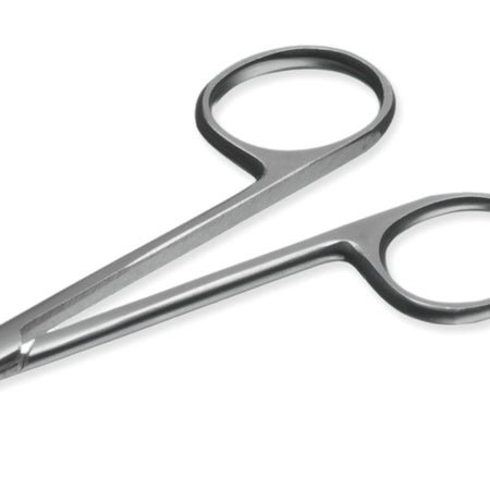 Strabismus Scissors Instrapac® 4-1/2 Inch Length Office Grade Stainless Steel Sterile Finger Ring Handle Curved Blunt Tip / Blunt Tip
