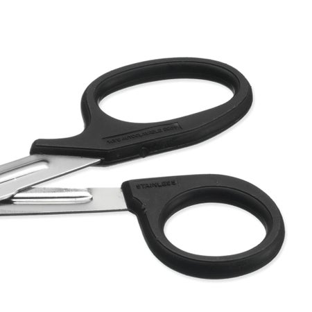Bandage and Utility Scissors Instrapac® 7-1/3 Inch Length Office Grade Stainless Steel NonSterile Black Finger Ring Handle Angled Blunt Tip / Blunt Tip