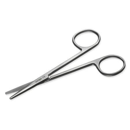 Strabismus Scissors Instrapac® 4-1/2 Inch Length Office Grade Stainless Steel Sterile Finger Ring Handle Straight Blunt Tip / Blunt Tip