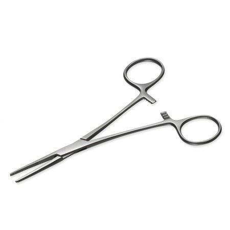 Hemostatic Forceps Instrapac® Kelly 5-3/4 Inch Length Office Grade Stainless Steel Sterile Locking Finger Ring Handle Straight Serrated Tips