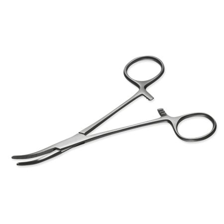 Hemostatic Forceps Instrapac® Kelly 5-3/4 Inch Length Office Grade Stainless Steel Sterile Locking Finger Ring Handle Curved Serrated Tips