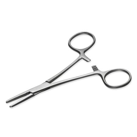 Artery Forceps Instrapac® 4-7/8 Inch Length Office Grade Stainless Steel Sterile Locking Finger Ring Handle Straight Serrated Tips