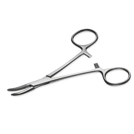 Artery Forceps Instrapac® Dunhil 4-7/8 Inch Length OR / Surgical Grade Stainless Steel Sterile Finger RIng Handle Curved Serrated Tips
