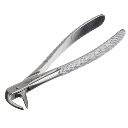Extraction Forceps Instrapac® Office Grade Stainless Steel Sterile NonLocking Plier Handle Curved Beak Tips