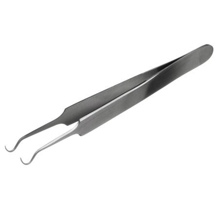 Tweezers Instrapac® 4-1/2 Inch Length Office Grade Stainless Steel Sterile NonLocking Thumb Handle Curved Fine, Pointed Tips