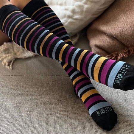 Compression Socks Elitone BetterSleep® Knee High One Size Fits Most Striped Closed Toe