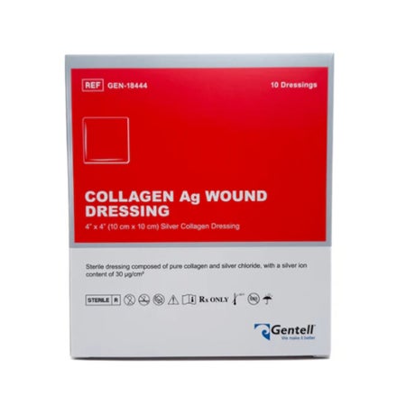 Silver Collagen Dressing Gentell® Collagen Ag Non-adhesive without Border 4 X 4 Inch Square Sterile