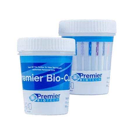 Drugs of Abuse Test Kit Premier Bio-Cup® AMP500, BAR300, BZO300, COC150, mAMP/MET500, MDMA500, MTD300, OPI300, OXY100, PCP25, PPX300, THC50, (CRE, pH, OX) 25 Tests CLIA Waived