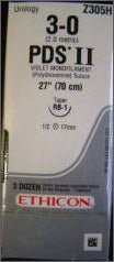 Absorbable Suture with Needle PDS™ II Polydioxanone RB-1 1/2 Circle Taper Point Needle Size 3-0 Monofilament