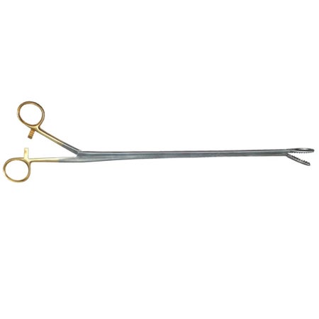Grasping Forceps MedGyn 13 Inch length OR / Surgical Grade Stainless Steel NonSterile Locking Finger Ring Handle Straight Fenestrated Serrated Oval Tips