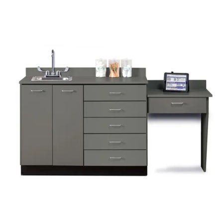 Base Cabinet with Sink and Desk Floor Standing Laminate 5 Drawers 1 Shelf Without Lock