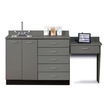 Base Cabinet with Sink and Desk Floor Standing Laminate 5 Drawers 1 Shelf Without Lock