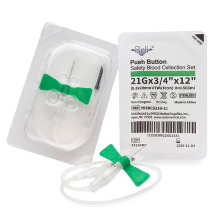RELI® Blood Collection Set 21 Gauge 3/4 Inch Needle Length Safety Needle 12 Inch Tubing Sterile