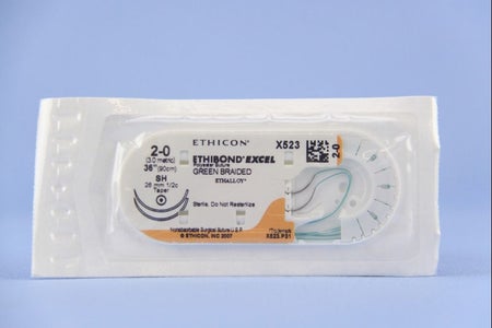 Nonabsorbable Suture with Needle Ethibond Excel® Polyester SH 1/2 Circle Taper Point Needle Size 2-0 Braided