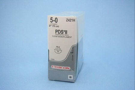 Absorbable Suture with Needle PDS™ II Polydioxanone FS-2 3/8 Circle Reverse Cutting Needle Size 5-0 Monofilament