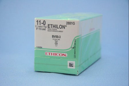 Nonabsorbable Suture with Needle Ethilon™ Nylon BV50-3 3/8 Circle Taper Point Needle Size 11-0 Monofilament
