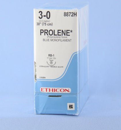 Nonabsorbable Suture with Needle Prolene™ Polypropylene RB-1 1/2 Circle Taper Point Needle Size 3-0 Monofilament