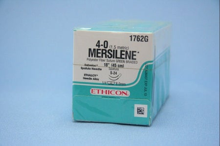 Nonabsorbable Suture with Needle Mersilene™ Polyester S-24 1/4 Circle Spatula Needle Size 4-0 Braided