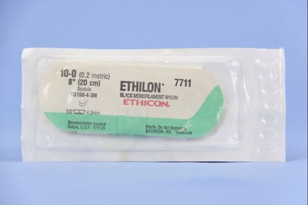 Nonabsorbable Suture with Needle Ethilon™ Nylon TG160-4-3M 1/2 Circle Spatula Needle Size 10-0 Monofilament