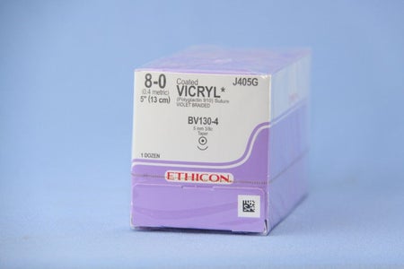 Absorbable Suture with Needle Coated Vicryl™ Polyglactin 910 BV130-4 3/8 Circle Taper Point Needle Size 8-0 Braided