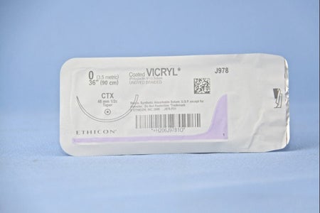 Absorbable Suture with Needle Coated Vicryl™ Polyglactin 910 CTX 1/2 Circle Taper Point Needle Size 0 Braided