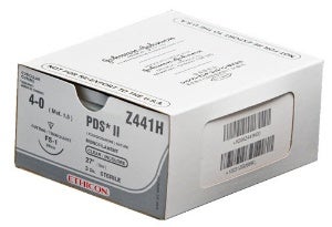 Absorbable Suture with Needle PDS™ II Polydioxanone FS-1 3/8 Circle Reverse Cutting Needle Size 4-0 Monofilament