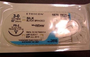 Nonabsorbable Suture with Needle Perma-Hand™ Silk PS-2 3/8 Circle Precision Reverse Cutting Needle Size 3-0 Braided