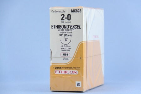 Nonabsorbable Suture with Needle Ethibond Polyester SH 1/2 Circle Taper Point Needle Size 2-0 Braided