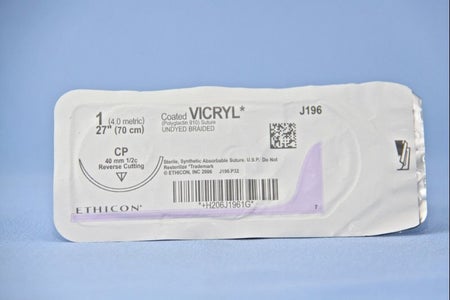 Absorbable Suture with Needle Coated Vicryl™ Polyglactin 910 CP 1/2 Circle Reverse Cutting Needle Size 1 Braided