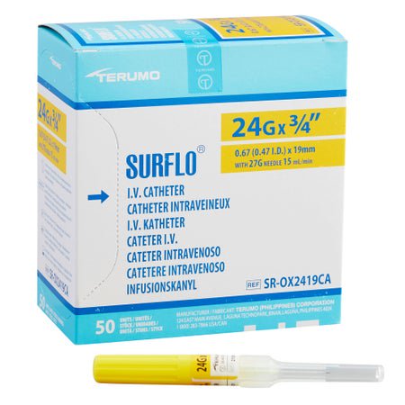 Peripheral IV Catheter Surflo® 24 Gauge 3/4 Inch ETFE Straight Hub Non Blood Control Non-Safety