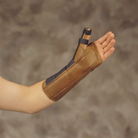 Wrist / Forearm Brace with Abducted Thumb DeRoyal® Suede Leatherette Right Hand Brown Large