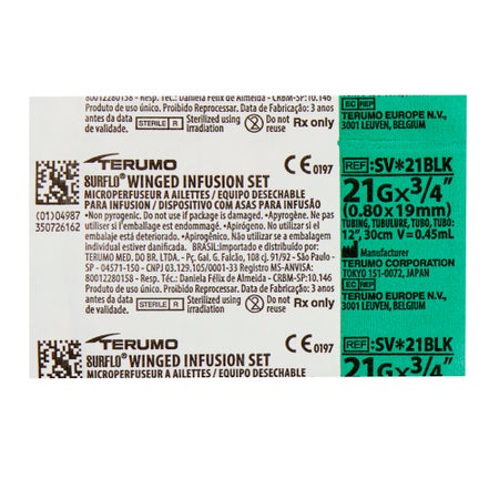 Infusion Set Surflo® 21 Gauge 3/4 Inch 12 Inch Tubing Without Port