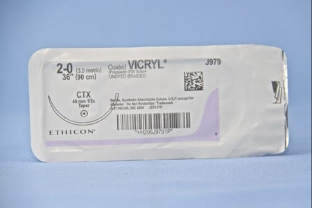Absorbable Suture with Needle Coated Vicryl™ Polyglactin 910 CTX 1/2 Circle Taper Point Needle Size 2-0 Braided