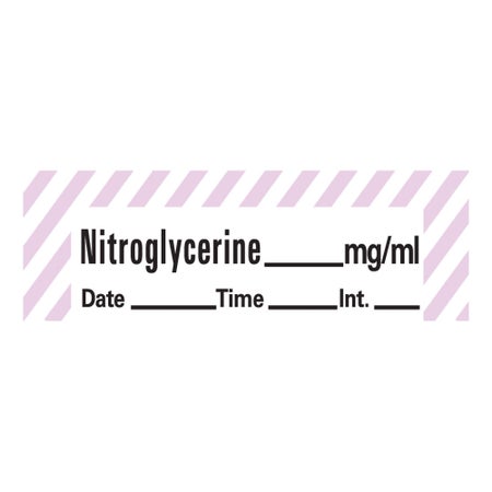 Drug Label Timemed Anesthesia Label Tape Nitroglycerine_mg/mL Date_Time_Int Violet / White 1/2 X 1-1/2 Inch