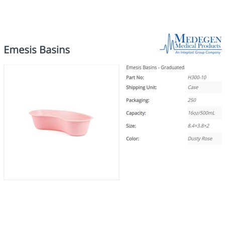 Emesis Basin Medegen Dusty Rose 16 oz. Plastic Single Patient Use