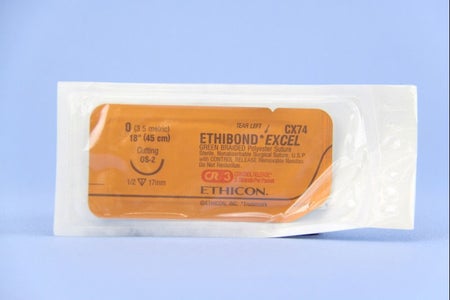 Nonabsorbable Suture with Needle Ethibond Polyester OS-2 1/2 Circle Reverse Cutting Needle Size 0 Braided