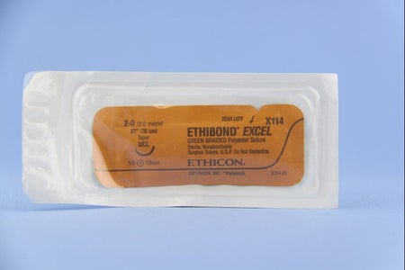 Nonabsorbable Suture with Needle Ethibond Excel® Polyester UCL 1/2 Circle Taper Point Needle Size 2-0 Braided