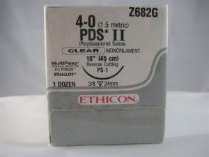 Absorbable Suture with Needle PDS™ II Polydioxanone PS-1 3/8 Circle Reverse Cutting Needle Size 4-0 Monofilament