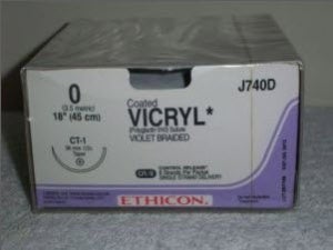 Absorbable Suture with Needle Coated Vicryl™ Polyglactin 910 CT-1 1/2 Circle Taper Point Needle Size 0 Braided