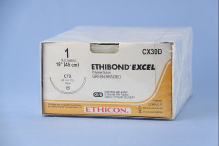 Nonabsorbable Suture with Needle Ethibond Polyester CTX 1/2 Circle Taper Point Needle Size 1 Braided