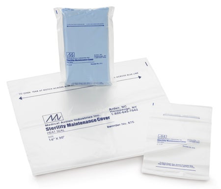 Sterility Maintenance Cover 10 X 15 Inch, 2.25 mil, Clear / Blue, LLDPE Film, Flat Pack, Heat Seal Adhesive Strip