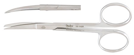 Iris Scissors Miltex® Knapp 4 Inch Length OR / Surgical Grade German Stainless Steel NonSterile Finger Ring Handle Curved Sharp Tip / Blunt Tip