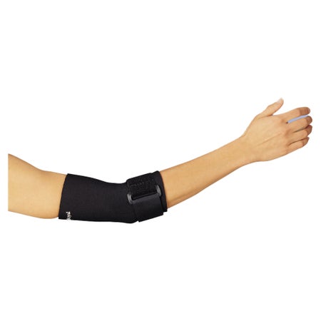 Elbow Sleeve With Support Strap DeRoyal® X-Large Pull-On / Hook and Loop Strap Closure Left or Right Elbow 12 to 14 Inch Forearm Circumference Black