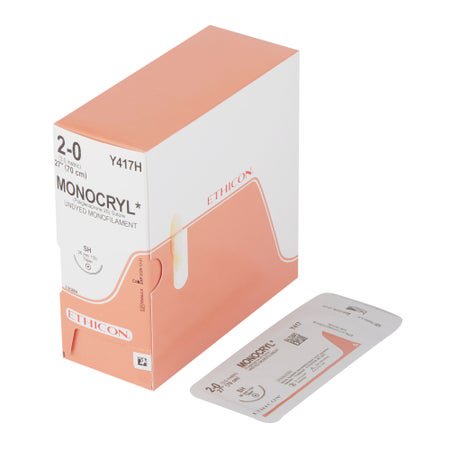 Absorbable Suture with Needle Monocryl™ Poliglecaprone SH 1/2 Circle Taper Point Needle Size 2-0 Monofilament